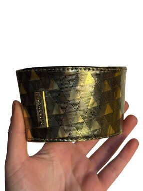 Starbucks Metallic Gold Coffee Cup Sleeve Reusable Triangle Pattern Holiday